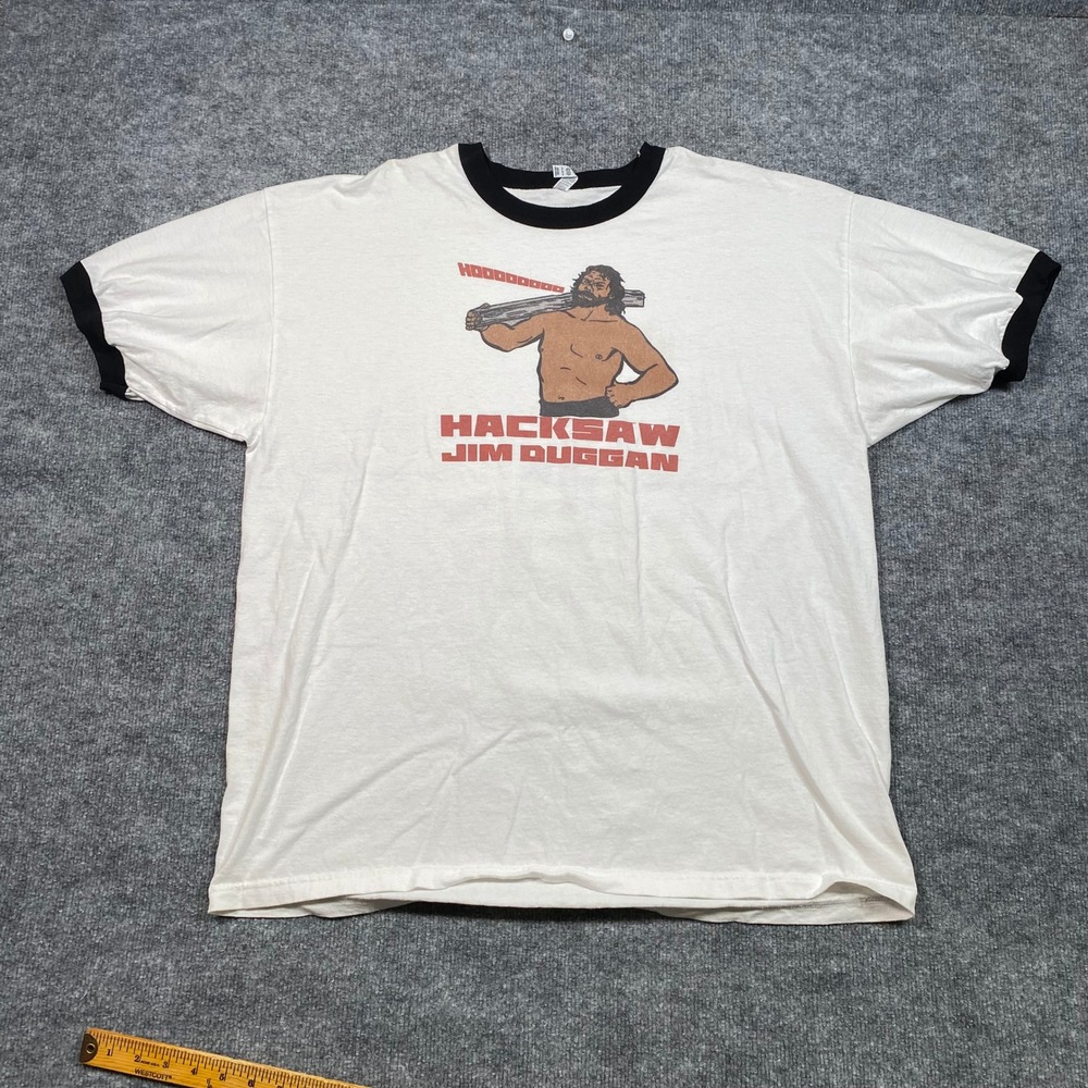 Alstyle Hacksaw Jim Duggan Graphic Ringer T-Shirt White Black Mens 2XL WWE WWF